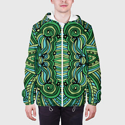Куртка с капюшоном мужская Абстракция Калейдоскоп Зеленый, голубой и черный ц, цвет: 3D-белый — фото 2