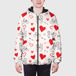 Куртка с капюшоном мужская Романтические сердечки, цвет: 3D-черный — фото 2
