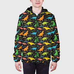 Куртка с капюшоном мужская Разноцветные Динозавры, цвет: 3D-черный — фото 2