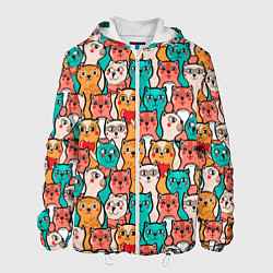 Куртка с капюшоном мужская Милые Разноцветные Котики, цвет: 3D-белый