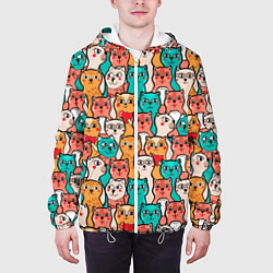 Куртка с капюшоном мужская Милые Разноцветные Котики, цвет: 3D-белый — фото 2