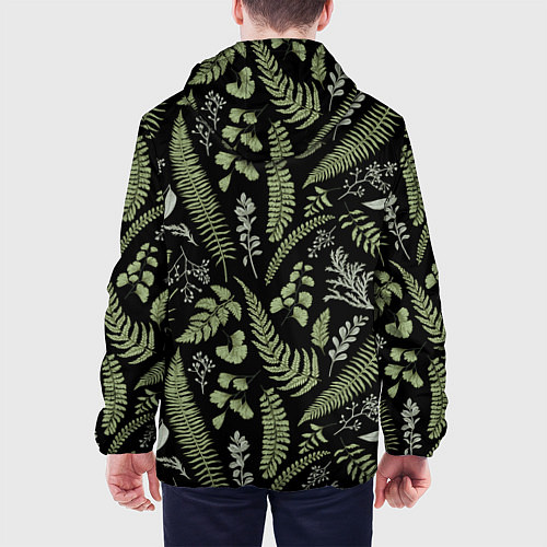 Мужская куртка Зелёные листья папоротника на черном фоне / 3D-Черный – фото 4