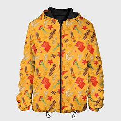 Куртка с капюшоном мужская Георгиевская ленточка, Вечный огонь, цветок, медал, цвет: 3D-черный
