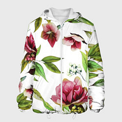 Куртка с капюшоном мужская Цветы Воздушные, цвет: 3D-белый
