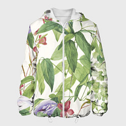 Куртка с капюшоном мужская Цветы Нежная Листва, цвет: 3D-белый