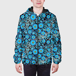Куртка с капюшоном мужская Поле синих цветов, цвет: 3D-черный — фото 2