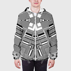 Куртка с капюшоном мужская Черно белый современный геометрический узор Симмет, цвет: 3D-белый — фото 2