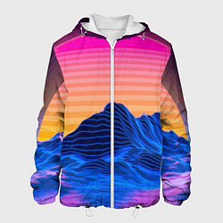 Куртка с капюшоном мужская Vaporwave Mountains Психоделика Неон, цвет: 3D-белый