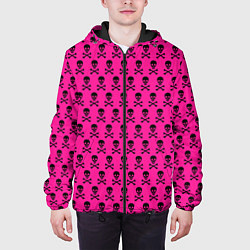 Куртка с капюшоном мужская Розовый фон с черепами паттерн, цвет: 3D-черный — фото 2