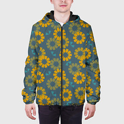 Куртка с капюшоном мужская Абстрактные подсолнухи, цвет: 3D-черный — фото 2
