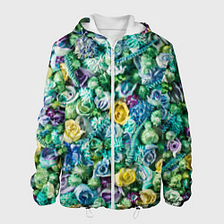 Куртка с капюшоном мужская Акриловые Цветы - Паттерн, цвет: 3D-белый