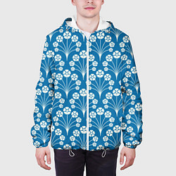 Куртка с капюшоном мужская Векторные белые цветы, цвет: 3D-белый — фото 2