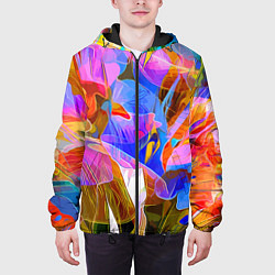 Куртка с капюшоном мужская Красочный цветочный паттерн Лето Colorful floral p, цвет: 3D-черный — фото 2