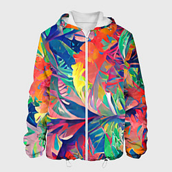 Куртка с капюшоном мужская Летний тропический принт, цвет: 3D-белый