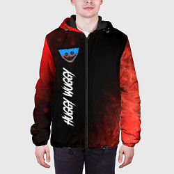 Куртка с капюшоном мужская Надпись и лицо Huggy Wuggy на темном фоне с огнем, цвет: 3D-черный — фото 2
