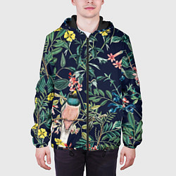 Куртка с капюшоном мужская Цветы и Розовые Птицы В Саду, цвет: 3D-черный — фото 2