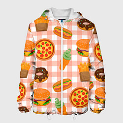 Куртка с капюшоном мужская PIZZA DONUT BURGER FRIES ICE CREAM pattern, цвет: 3D-белый