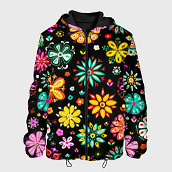 Куртка с капюшоном мужская MULTICOLORED FLOWERS, цвет: 3D-черный