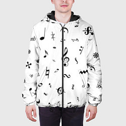 Куртка с капюшоном мужская Нотные Знаки Черные на Белом, цвет: 3D-черный — фото 2