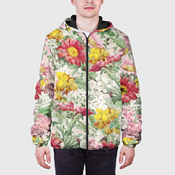Куртка с капюшоном мужская Цветы Майские Герберы, цвет: 3D-черный — фото 2