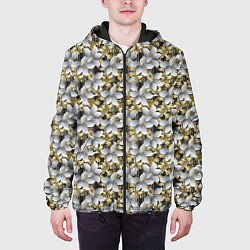 Куртка с капюшоном мужская Объемные 3D лепестки цветы, цвет: 3D-черный — фото 2
