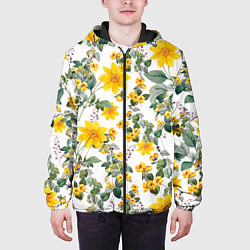 Куртка с капюшоном мужская Цветы Жёлтого Цвета, цвет: 3D-черный — фото 2