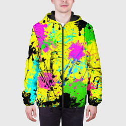 Куртка с капюшоном мужская Абстрактная картина в разноцветный неоновых тонах, цвет: 3D-черный — фото 2