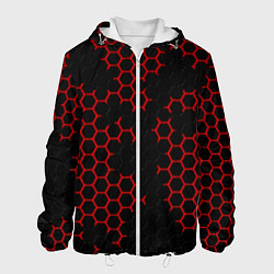 Куртка с капюшоном мужская НАНОКОСТЮМ Black and Red Hexagon Гексагоны, цвет: 3D-белый