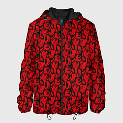 Куртка с капюшоном мужская Красные психоделический смайлы, цвет: 3D-черный