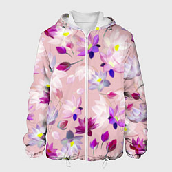 Куртка с капюшоном мужская Цветы Разноцветные Лотосы, цвет: 3D-белый