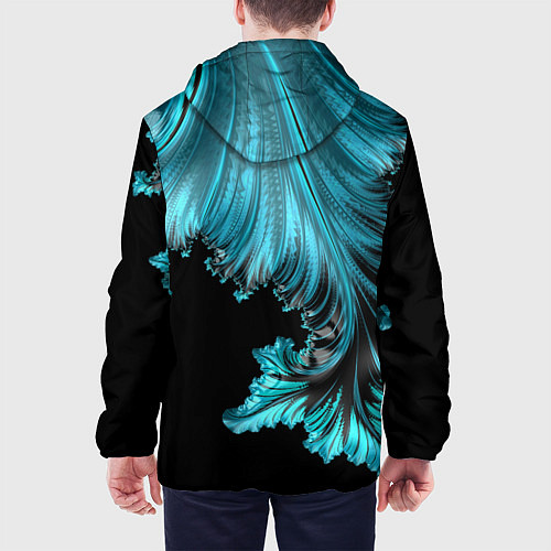 Мужская куртка Черный с голубым неоновый фрактал Ледяная абстракц / 3D-Белый – фото 4
