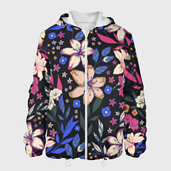 Куртка с капюшоном мужская Цветы Красочные Лилии В Саду, цвет: 3D-белый