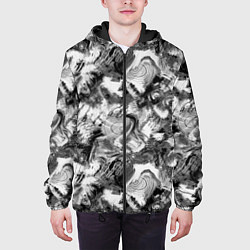 Куртка с капюшоном мужская Абстрактный в серых тонах фон с головой рыбы, цвет: 3D-черный — фото 2
