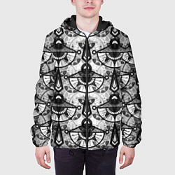 Куртка с капюшоном мужская В черно-серых тонах геометрический узор, цвет: 3D-черный — фото 2