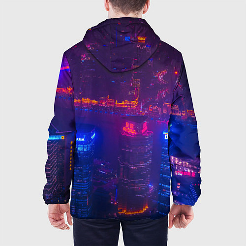 Мужская куртка Неоновый город с высоты - Фиолетовый / 3D-Белый – фото 4