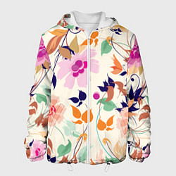 Куртка с капюшоном мужская Summer floral pattern, цвет: 3D-белый