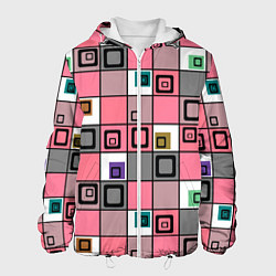 Куртка с капюшоном мужская Розовый геометрический узор Geometric shapes, цвет: 3D-белый