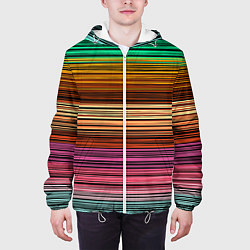 Куртка с капюшоном мужская Multicolored thin stripes Разноцветные полосы, цвет: 3D-белый — фото 2