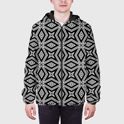Куртка с капюшоном мужская Черно-белый узор геометрический ромбы, цвет: 3D-черный — фото 2