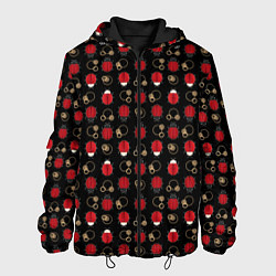 Куртка с капюшоном мужская Красные Божьи коровки на черном фоне ladybug, цвет: 3D-черный
