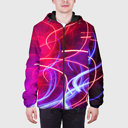 Куртка с капюшоном мужская Неоновые линии и фонари - Красный, цвет: 3D-черный — фото 2