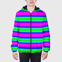 Куртка с капюшоном мужская Зеленый и фиолетовые яркие неоновые полосы striped, цвет: 3D-черный — фото 2