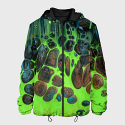 Куртка с капюшоном мужская Неоновый песок и камни - Зелёный, цвет: 3D-черный