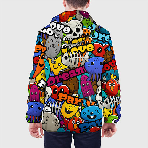 Мужская куртка Красочный паттерн из мультяшных героев / 3D-Белый – фото 4
