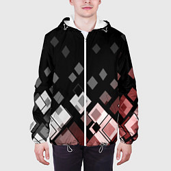 Куртка с капюшоном мужская Geometric pattern черно-коричневый узор Ромбы, цвет: 3D-белый — фото 2