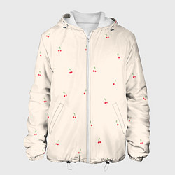 Куртка с капюшоном мужская Вишня на бежевом фоне, цвет: 3D-белый