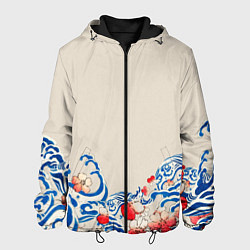 Куртка с капюшоном мужская Японский орнамент волн, цвет: 3D-черный