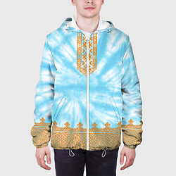 Куртка с капюшоном мужская Славянская тай-дай рубаха, цвет: 3D-белый — фото 2