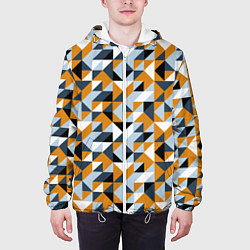 Куртка с капюшоном мужская Полигональный геометрический узор, цвет: 3D-белый — фото 2