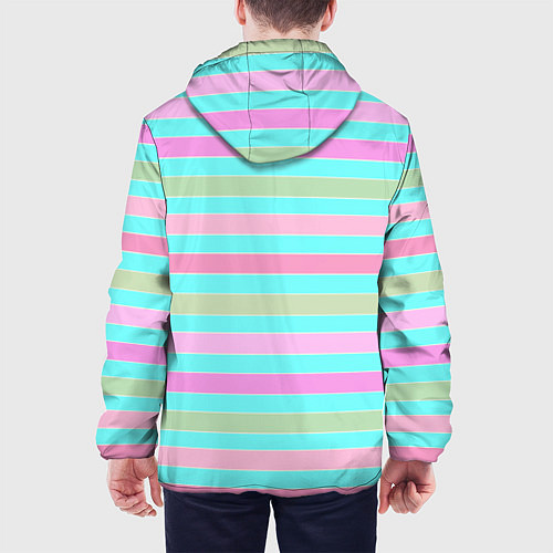 Мужская куртка Pink turquoise stripes horizontal Полосатый узор / 3D-Белый – фото 4